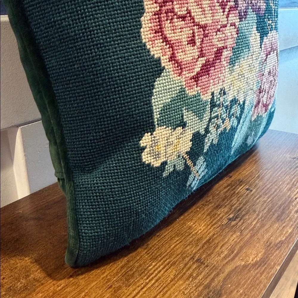 Vintage Floral Tapestry Style Pillow velvet green back accent pillow grandma